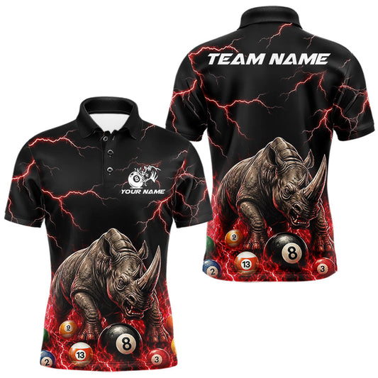 Maxcorners Funny Rhino Billiard 8 Ball Pool Shirt For Men Custom Thunder Lightning Billiard Team Jersey | Red LM0706