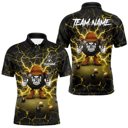 Maxcorners Billiard 8 Ball Cowboy Funny Pool Shirt For Men Custom Thunder Yellow Team Billiard Attire LM0706