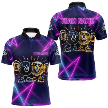 Maxcorners Custom Purple & Blue Neon Light Funny 8 Ball & 9 Ball Billiard Shirts For Men Billiard Team Jerseys LM0609