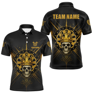 Maxcorners Black And Gold Crown Dartboard Skull Custom Men's Darts Polo Shirt Dart Jerseys LM2603