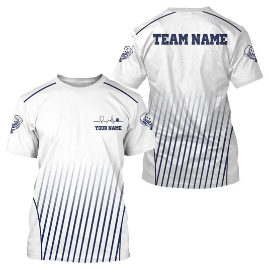 Maxcorners Custom White And Blue Stripes Pickleball League Jerseys Men Pickleball Paddle Team Shirts