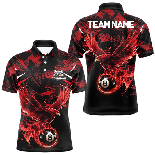 Maxcorners Eagle Red Flames 8 Ball Pool Polo & 1/4-Zip Shirt For Men Personalized Balls Billiard Gifts LM0901