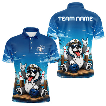 Maxcorners Sailor Bulldog Bowling Shirt For Men Custom Name Funny Bowling Team Jersey Gift For Bowling Lover