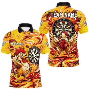 Maxcorners Yellow Red Splatter Funny Darts Polo 1/4-Zip Shirt For Men Rooster Darts Team Tournament Shirt