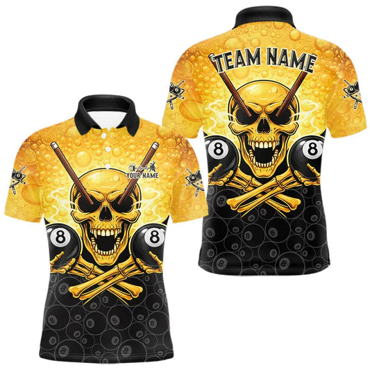 Maxcorners Funny Beer & Skull 8 Ball Pool Billiard Team Shirt For Men Custom 3D Billiard Balls Jerseys LM0901