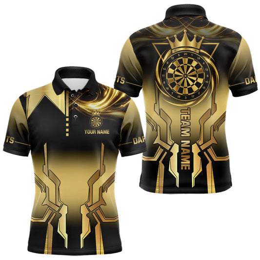 Maxcorners Black And Gold Crown Dartboard Men Darts Polo & 1/4-Zip Shirt Custom Light Gold Dart Team Jersey
