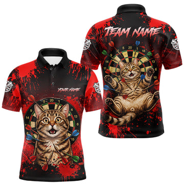 Maxcorners Black And Red Splatter Paint Dartboard Custom Funny Cat Darts Shirt For Men Outfits Darts Jersey LM1005