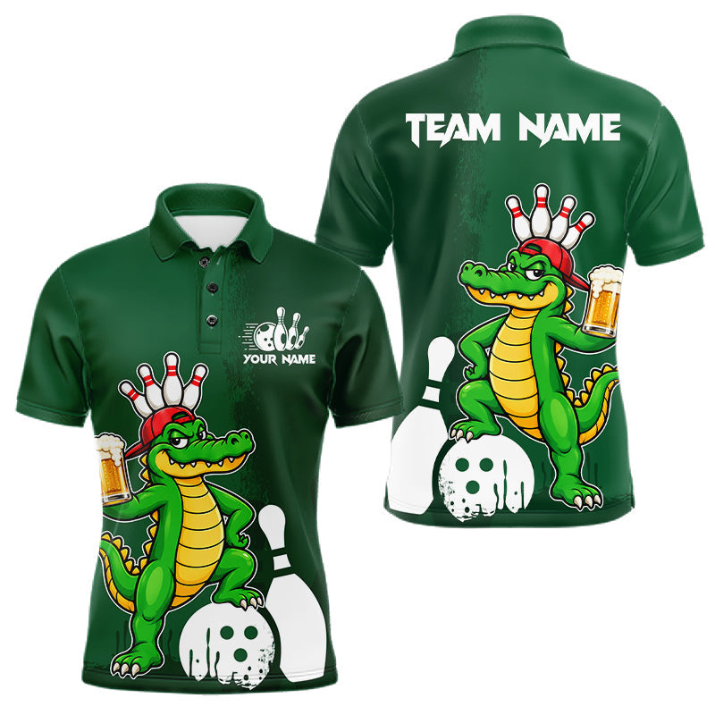 Maxcorners Alligator Funny Bowling Shirt For Men Custom Drinking Beer Bowling Jersey Bowler Beer Lover Gift