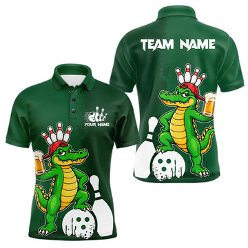Maxcorners Alligator Funny Bowling Shirt For Men Custom Drinking Beer Bowling Jersey Bowler Beer Lover Gift