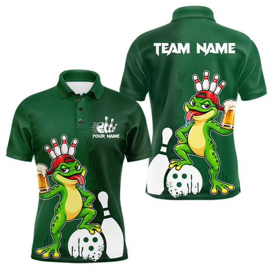 Maxcorners Frog Funny Bowling Shirt For Men Custom Drinking Beer Bowling Jersey Bowler Beer Lover Gift