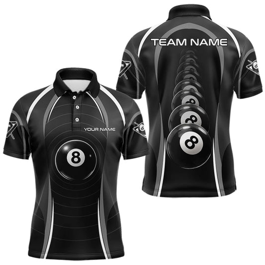 Maxcorners Black Blur 8 Ball Pool Polo & 1/4-Zip Team Shirt For Men Personalized Billiards Ball Apparel LM1104