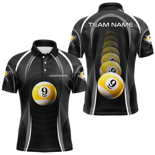 Maxcorners Black Blur 9 Ball Pool Polo & 1/4-Zip Team Shirt For Men Personalized Billiards Ball Apparel LM1104