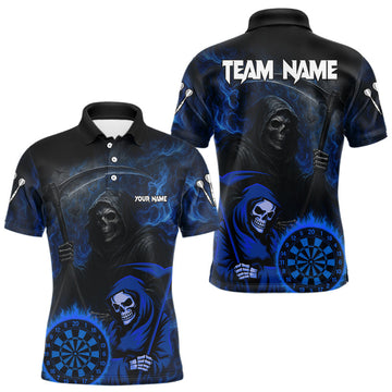 Maxcorners Custom Blue Smokes Flame Dartboard Grim Reaper Dart Men Polo Jerseys Dart Team Shirt LM2603