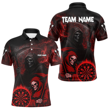 Maxcorners Custom Red Smokes Flame Dartboard Grim Reaper Dart Men Polo Jerseys Dart Team Shirt LM2603