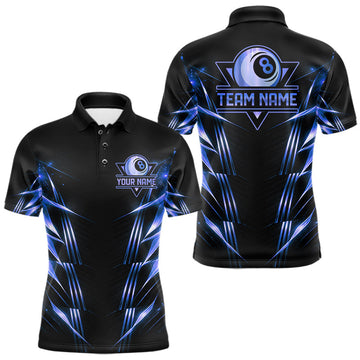 Maxcorners Black And Blue Lightning 8 Ball Pool Billiard Shirts For Men Custom Billiard Team League Jerseys