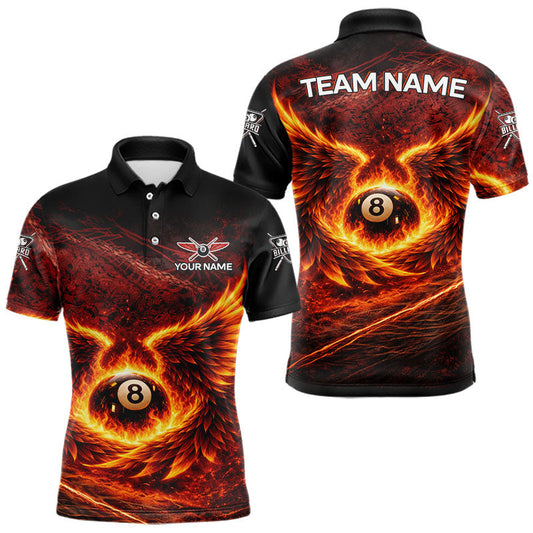 Maxcorners Fire Flame Wings 8 Ball Pool Polo & 1/4-Zip Team Shirt For Men Custom Billiards Ball Apparel