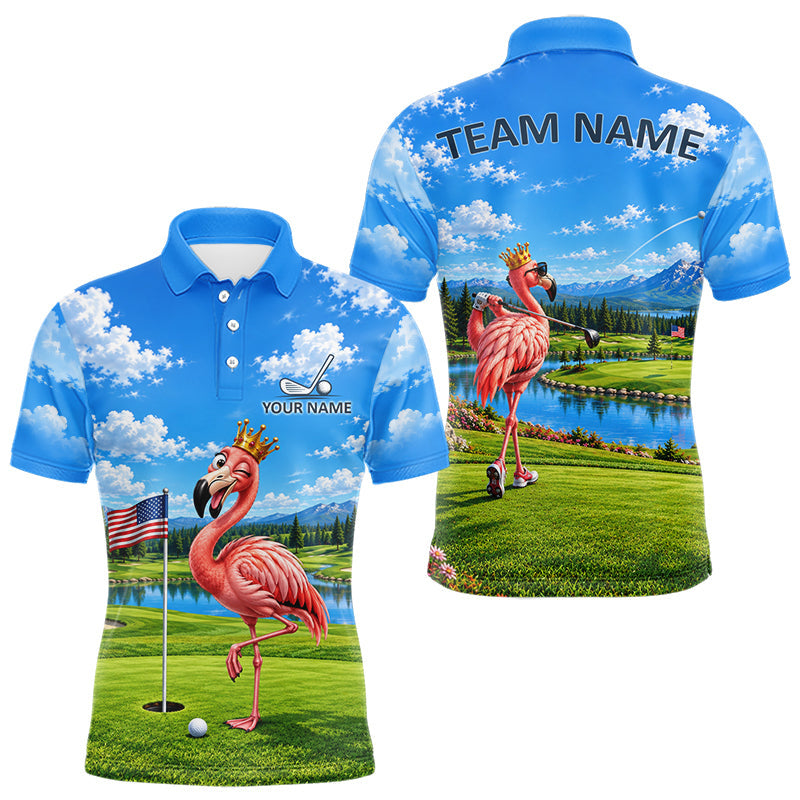 Maxcorners Crown Flamingo Golf Team Shirt Custom Funny Golf Polos For Men Matching Couples Golf Shirts