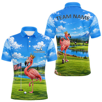 Maxcorners Crown Flamingo Golf Team Shirt Custom Funny Golf Polos For Men Matching Couples Golf Shirts