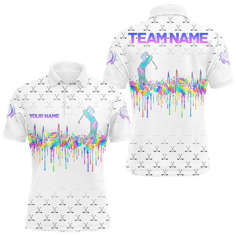 Maxcorners Holographic Rainbow Golf Heartbeat Golf Polo Shirt Fot Men Custom White Golf Clubs Team Shirt