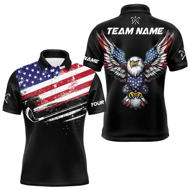 Maxcorners American Flag Eagle Mens Golf Polo Shirts Custom Patriotic Team Golf Shirts, Golfer Gifts | Back
