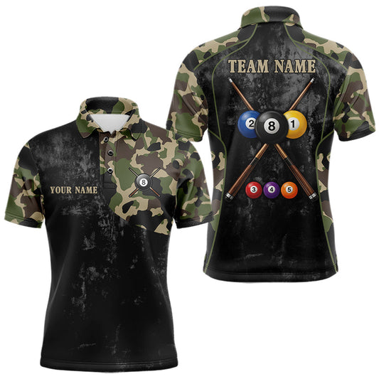 Maxcorners Black Grunge Camouflage Billiard Pool Shirt For Men Custom 8 Ball Billiard Team Jersey LM1104