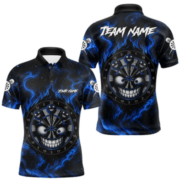 Maxcorners Funny Smile Dartboard Custom Black And Blue Smokes Dart Shirt For Men Dart Uniforms Team Jersey LM1406