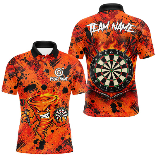 Maxcorners Fire Flame Tornado Mens Dart Shirt Custom Funny Splatter Dart Team Uniforms | Orange