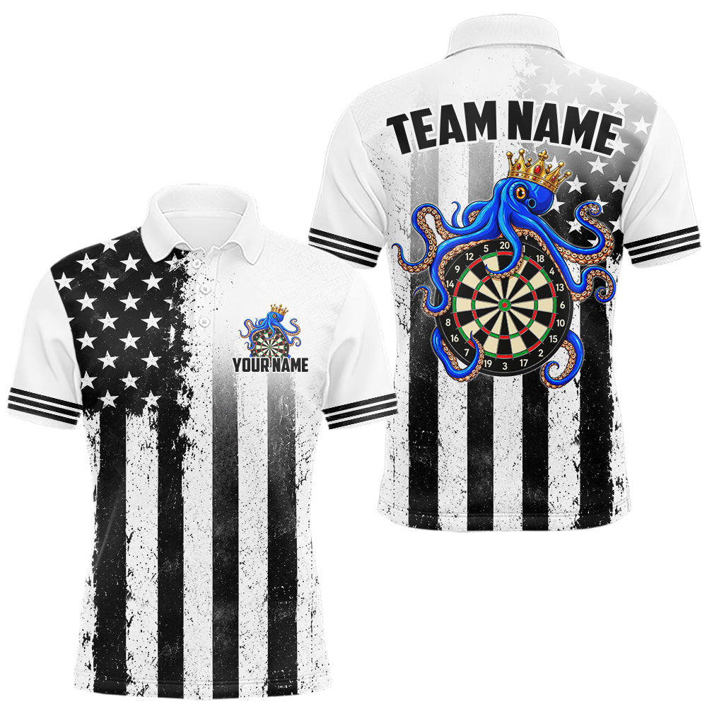 Maxcorners Custom Name American Flag Grunge Octopus Dart Team Jersey Patriotic Funny Darts Shirt For Men