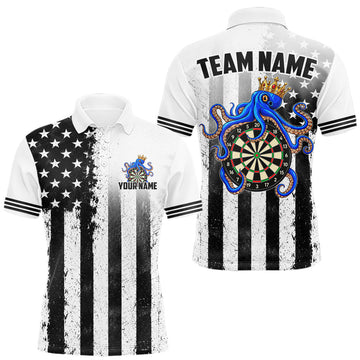 Maxcorners Custom Name American Flag Grunge Octopus Dart Team Jersey Patriotic Funny Darts Shirt For Men