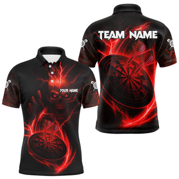 Maxcorners Custom Lightning Dartboard Red Skull Dart Men Polo Jerseys Dart Tournament Shirt LM2603