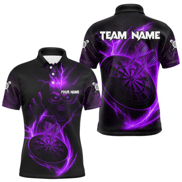Maxcorners Custom Lightning Dartboard Purple Skull Dart Men Polo Jerseys Dart Tournament Shirt LM2603