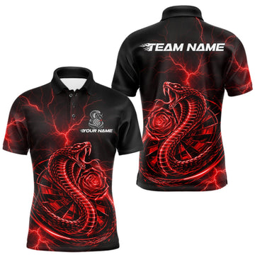 Maxcorners Rose Cobra Dartboard Polo 1/4-Zip Shirt For Men Personalized Red Neon Lightning Darts Team Jersey LM1910
