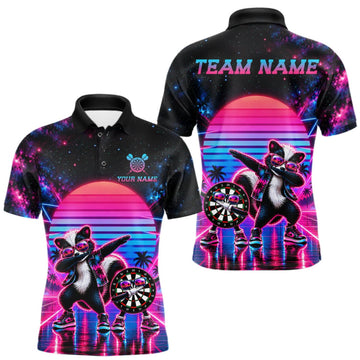 Maxcorners Funny Dabbing Skunk Darts Polo 1/4-Zip Shirt Personalized Men Darts Apparel Retro 80S Darts Team Jersey LM1910