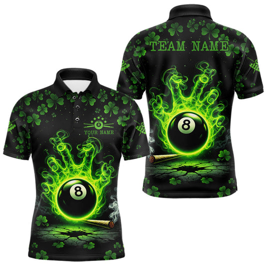 Maxcorners St Patrick's Day Green Smokes Hand Ball 8 Billiards Pool Shirt For Men Personalized Billiard Team Names LM1202