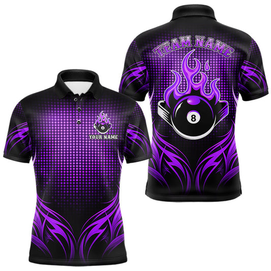 Maxcorners Custom Purple Flaming 8 Ball Billiard Shirts For Men Billiard League Billiard Team Shirts