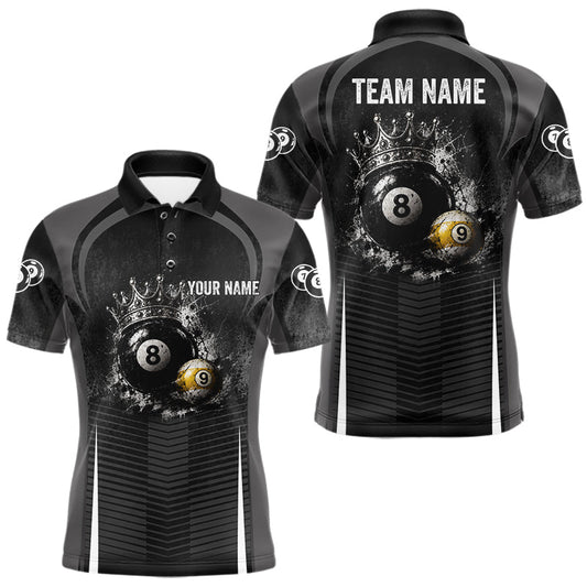 Maxcorners Personalized Grunge Crown 8 Ball & 9 Ball Billiard Pool Shirt For Men Custom Billiard Team Jersey LM1705