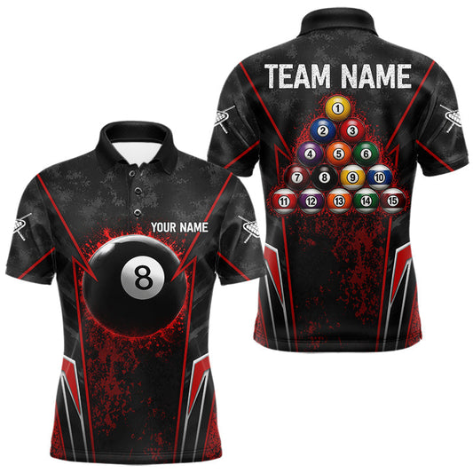 Maxcorners Black And Red Grunge Splatter 8 Ball Billiard Pool Shirt For Men Custom Outfits Billiard Team Attire LM1705