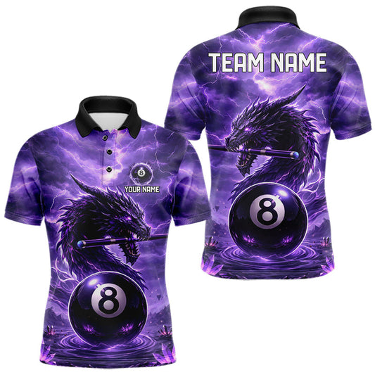Maxcorners Dragon Thunder Purple Cue & Pool 8 Ball Men Billiard Shirt Custom Billiard Polo & 1/4-Zip Attire
