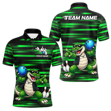 Maxcorners Funny Crocodile Bowling Jersey For Men Personalized Green Strike Lightning Team Bowling Attire LM1705