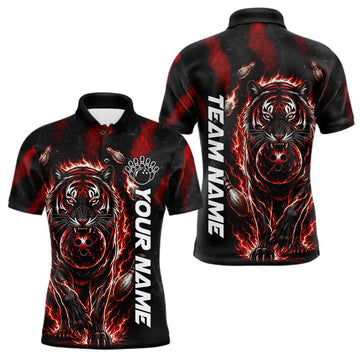 Maxcorners Custom Fire Flame Tiger Bowling Shirt For Men, Black And Red Claws Bowling Team Uniforms LM1406