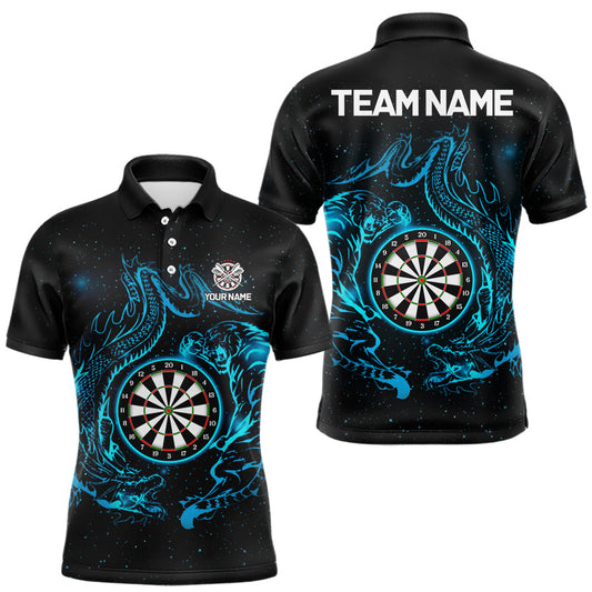 Maxcorners Custom Tiger And Dragon Blue Dartboard Men Darts Polo League Shirts Funny Dart Jerseys