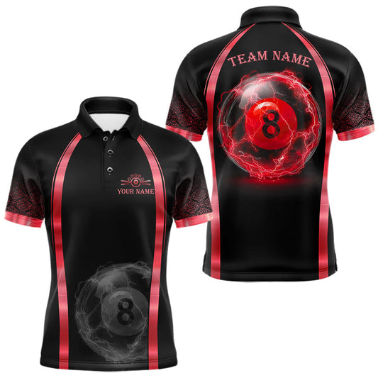 Maxcorners Black&Red Thunder Lightning 8 Ball Pool Billiard Jerseys For Men Custom Billiard Team Shirt