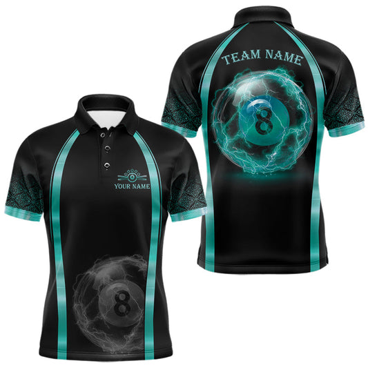 Maxcorners Black&Teal Thunder Lightning 8 Ball Pool Billiard Jerseys For Men Custom Billiard Team Shirt