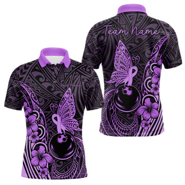 Maxcorners Black And Purple Tropical Tribal Pattern Butterfly Bowling Shirts For Men Custom Bowling Team Jerseys LM1508