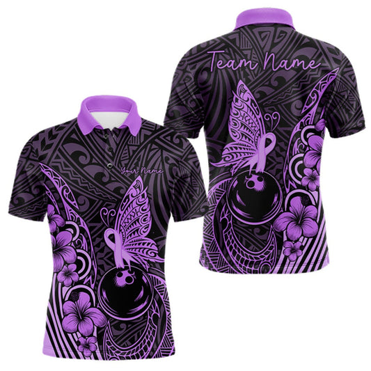 Maxcorners Black And Purple Tropical Tribal Pattern Butterfly Bowling Shirts For Men Custom Bowling Team Jerseys LM1508