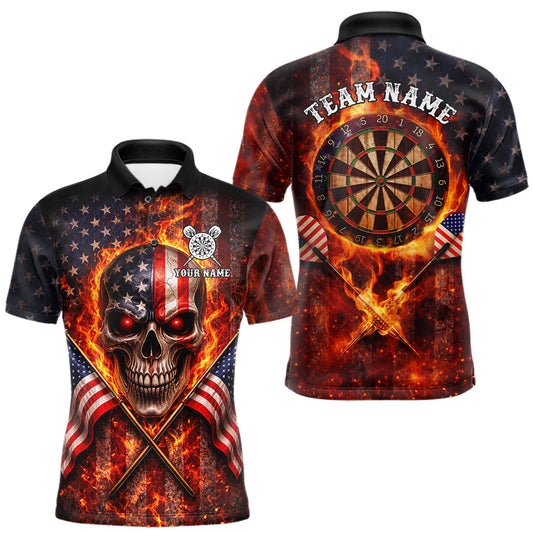 Maxcorners Personalized Mens Dart Polo & Quarter Zip Shirt Fire Flame US Flag Darts Jersey Skull Dart Attire