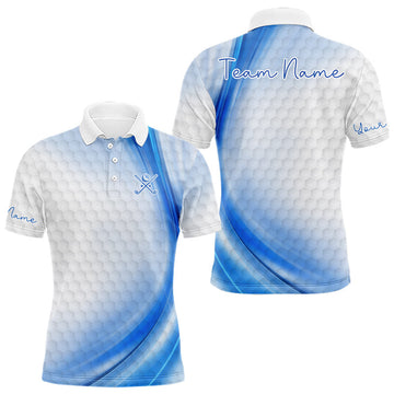 Maxcorners Personalized Blue-Light Twinkle Golf Polo Shirt For Men Custom White Pattern Golf Team Clothes