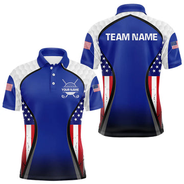 Maxcorners Grunge American Flag Golf Polo Shirts For Men Custom Golf Team Attire For Golfers | Blue LM1705