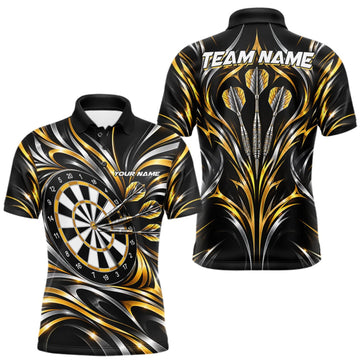 Maxcorners Gold & Silver Tribal Darts Polo 1/4-Zip Shirt For Men Custom Neon Strikes Darts Team Jersey LM1910