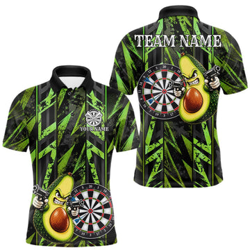 Maxcorners Gun Avocado Funny Darts Polo Quarter-Zip Shirt For Men Custom Grunge Green Darts Team Uniform Jersey LM1910